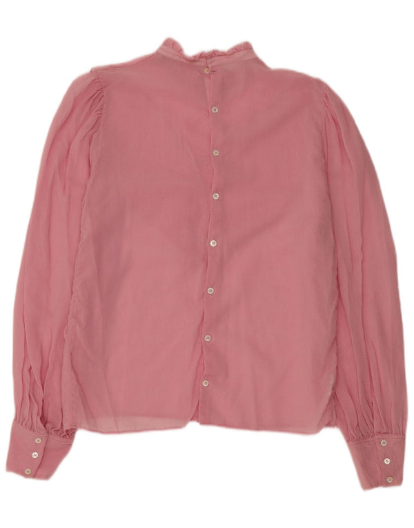 vintage Femme Manches Longues Blouse Top UK 14 Laine Rose Moyenne