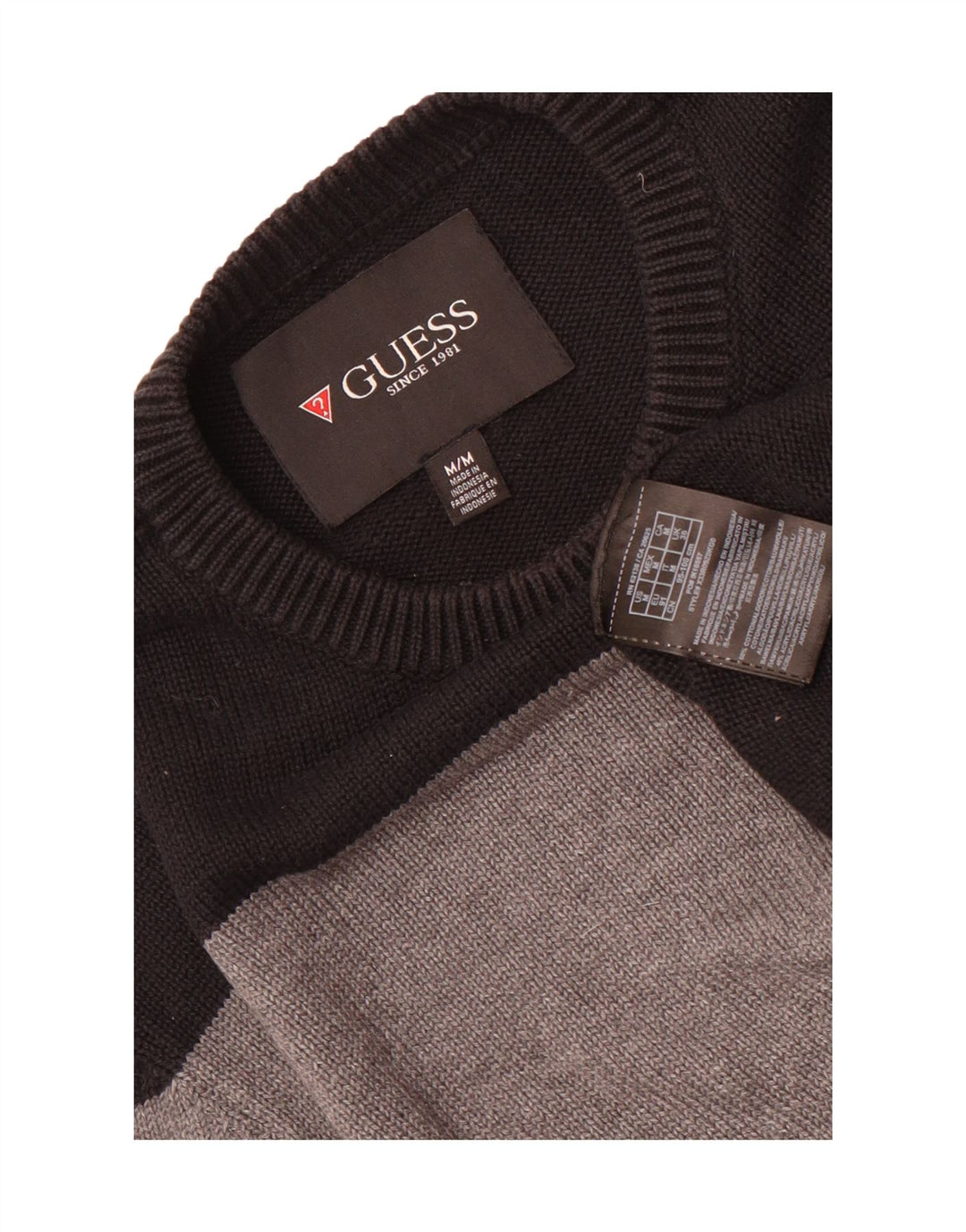 Guess Pull à col rond pour homme en coton color block noir moyen