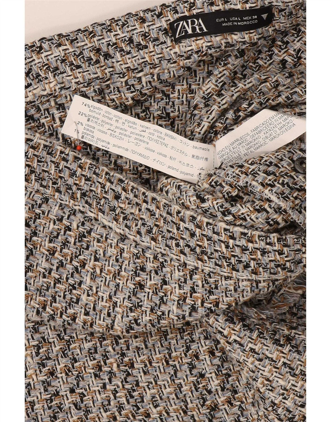 Zara Femme Jupe A-Line Large W30 Gris Moucheté Coton