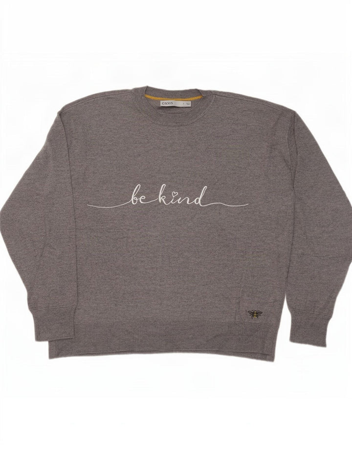 Oasis Pull graphique surdimensionné à col rond pour femme UK 10 Petit Gris