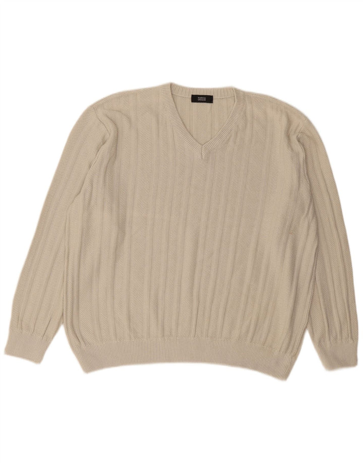 MARKS & SPENCER Mens V-Neck Jumper Sweater XL Beige Cotton