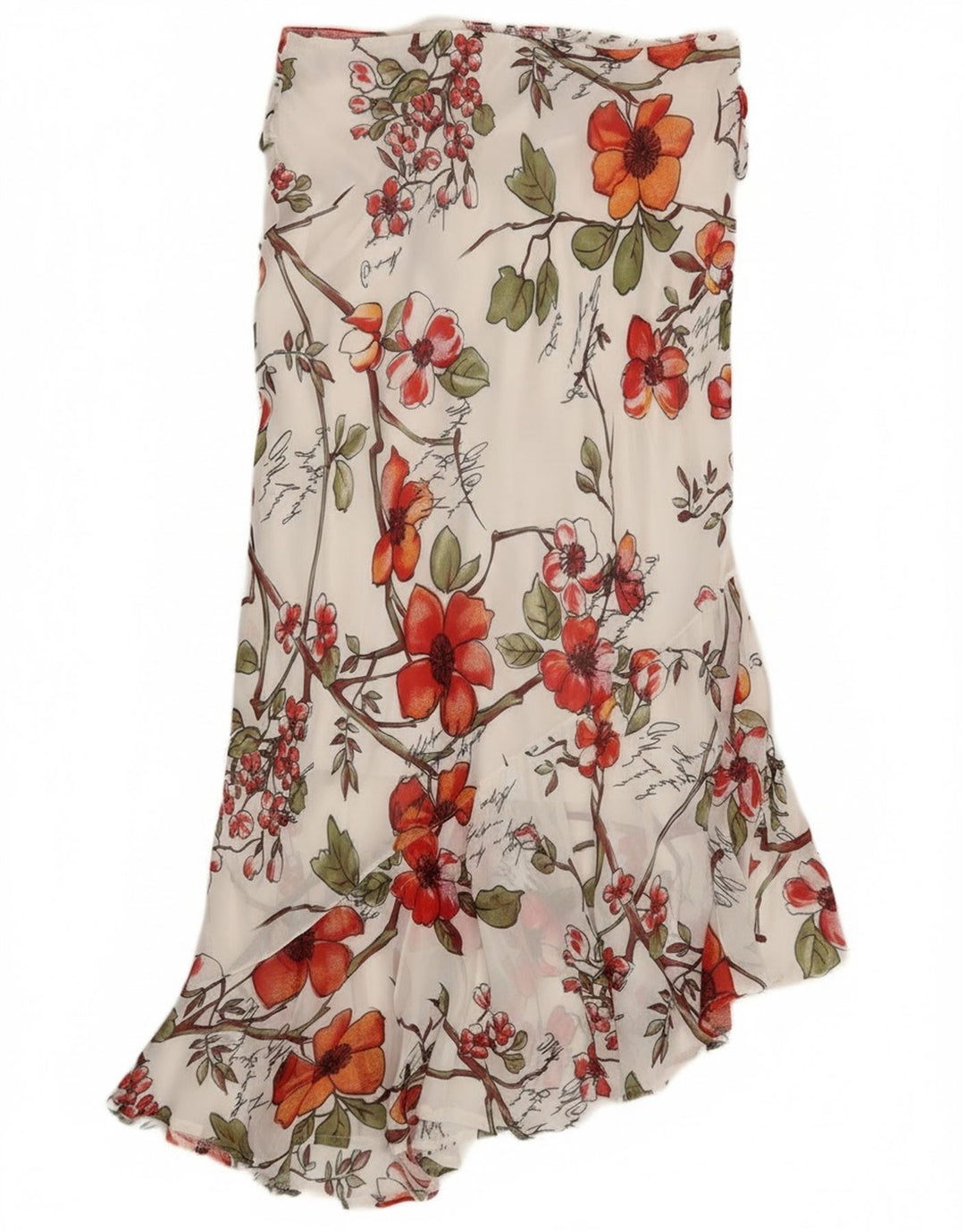 jupe asymétrique femme vintage W32 Grande Viscose Florale Blanche