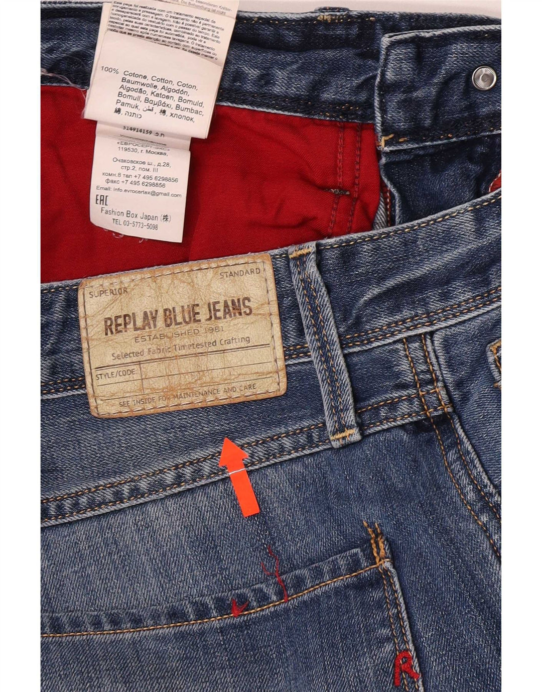 Replay Jean Slim Homme W32 L32 Bleu Coton