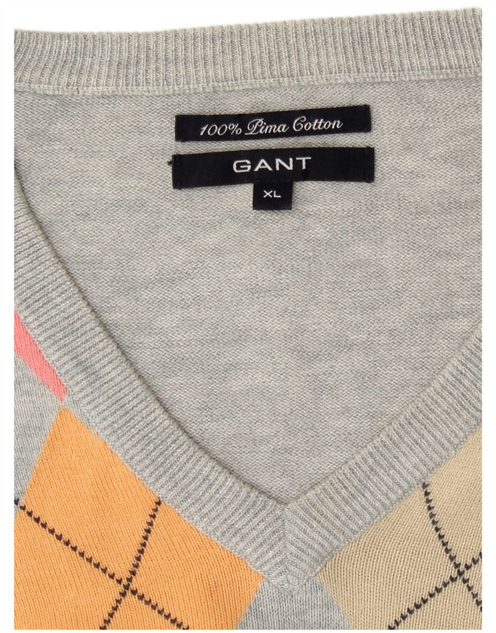 Gant Pull Col V Homme XL Gris Argyle/Diamant Coton