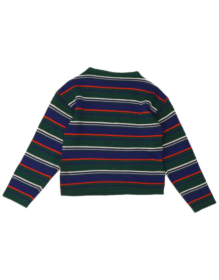 vintage Femme Turtle Neck Jumper Pull IT 42 Moyen Vert Rayé