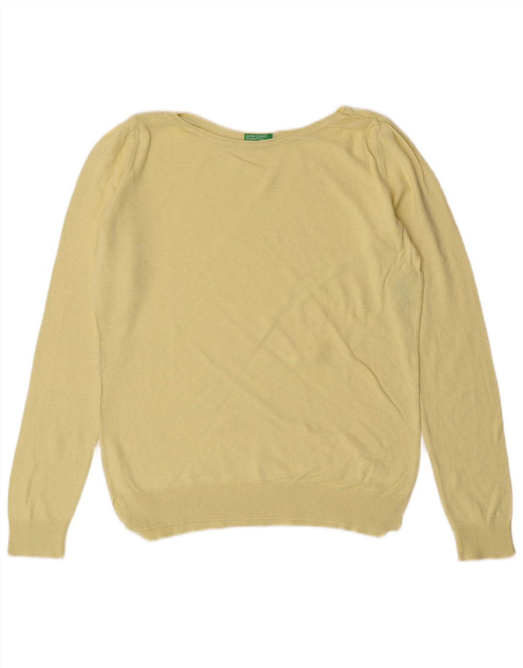 Benetton Pull col bateau pour femme UK 12, jaune moyen, coton classique