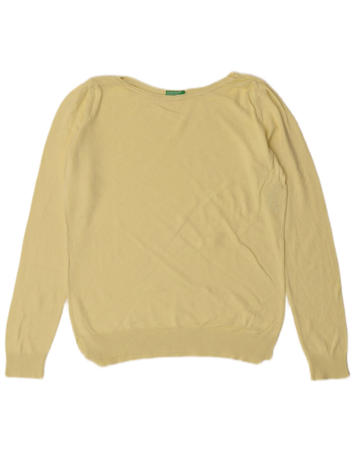 Benetton Pull col bateau pour femme UK 12, jaune moyen, coton classique