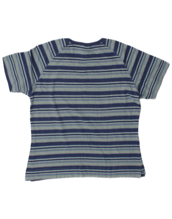 Adidas Womens Crop Graphic T-Shirt Top UK 12 Bleu Moyen Rayé Coton