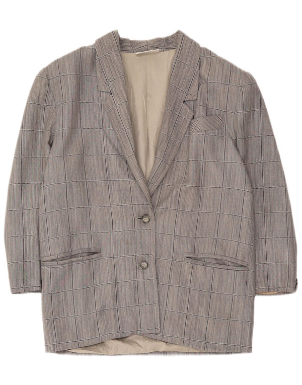 vintage Femmes 3/4 Manches 2 Bouton Blazer Veste UK 14 Gris Moyen Check
