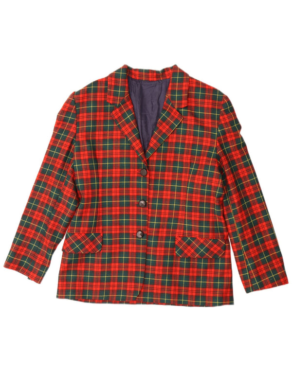 vintage Femme 3 Bouton Blazer Veste IT 46 Grand Carreau Rouge Laine Vierge