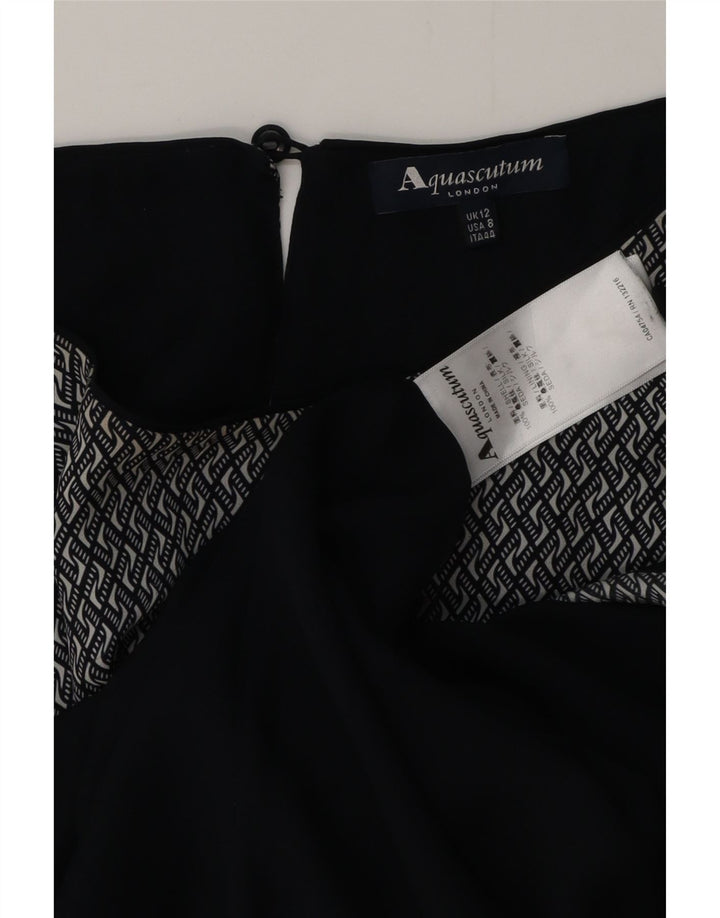 AQUASCUTUM Robe Maxi Femme UK 12 Soie Géométrique Bleu Marine Moyen