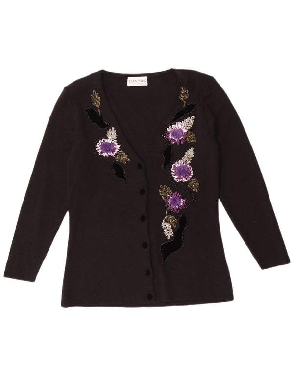 Francesca Womens By Sottini Cardigan Sweater UK 14 Grande laine florale noire