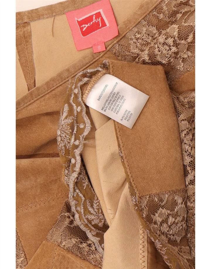 Derby Femme Jupe En Daim Petite W28 Beige Patchwork Cuir