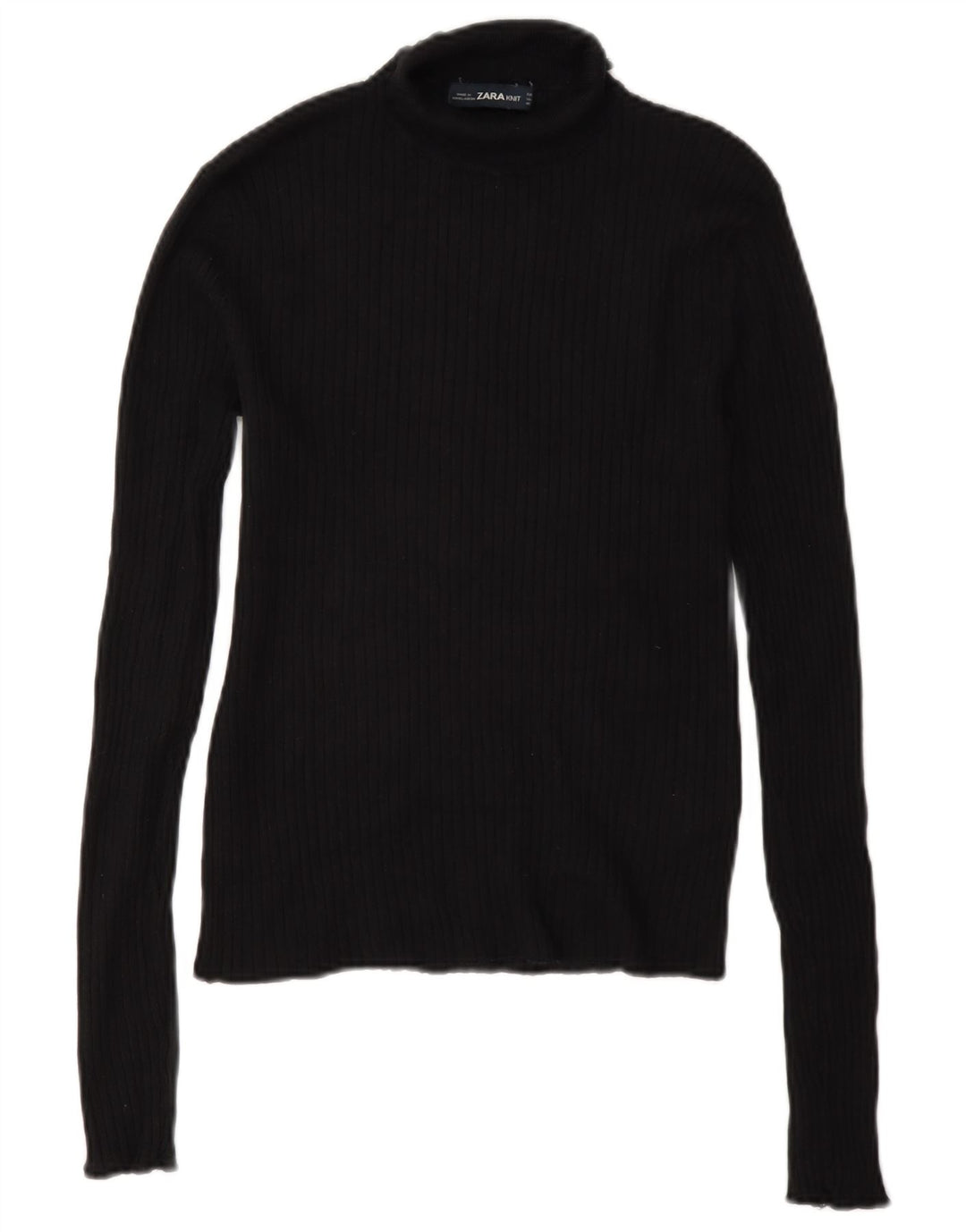 Zara Womens Roll Neck Blouse Top UK 12 Moyen Noir