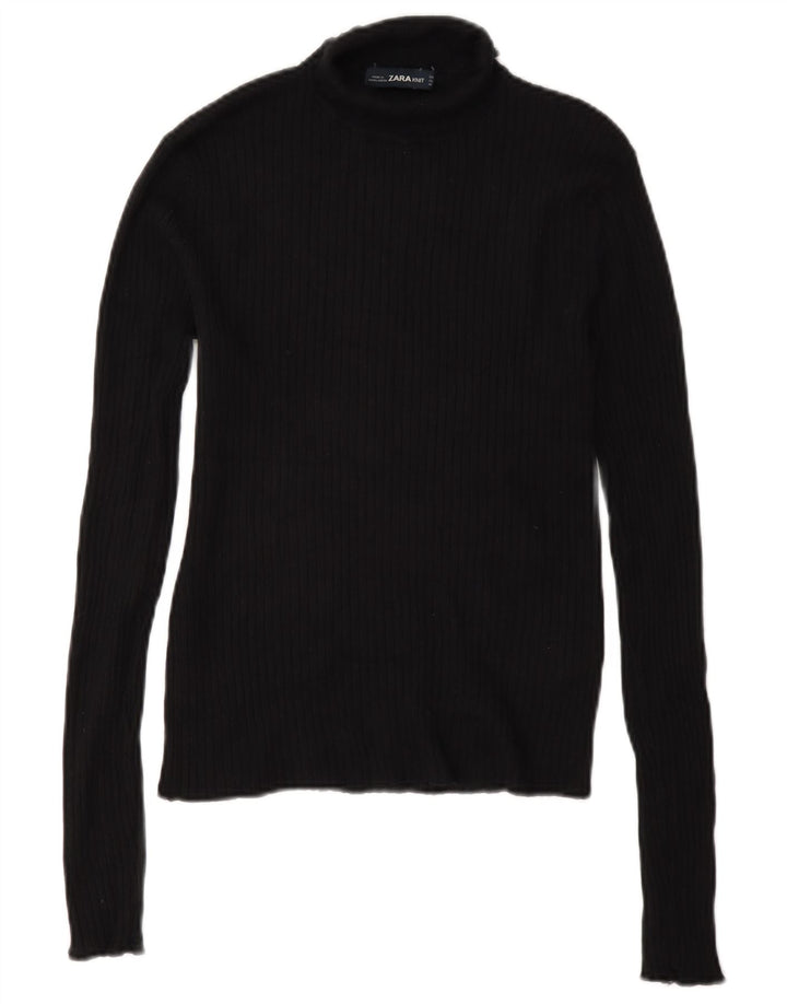 Zara Womens Roll Neck Blouse Top UK 12 Moyen Noir