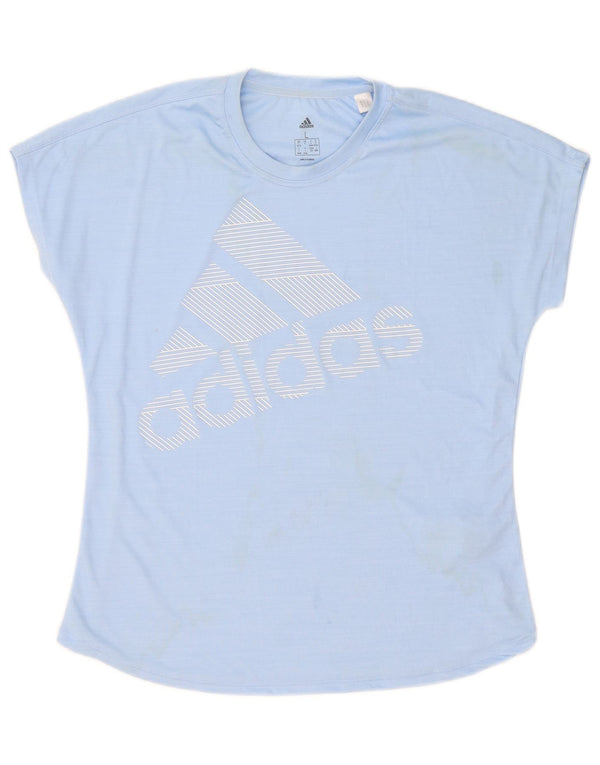 Adidas T-shirt graphique pour femme UK 16/18 Large Bleu Polyester