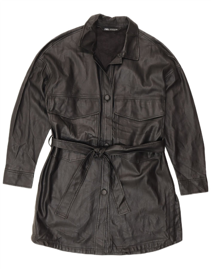 Zara Manteau en simili cuir pour femme UK 10 Petit Noir Polyuréthane Moderne