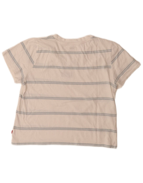 Levi's Femme Crop Graphic T-Shirt Top UK 10 Petit Blanc Rayé