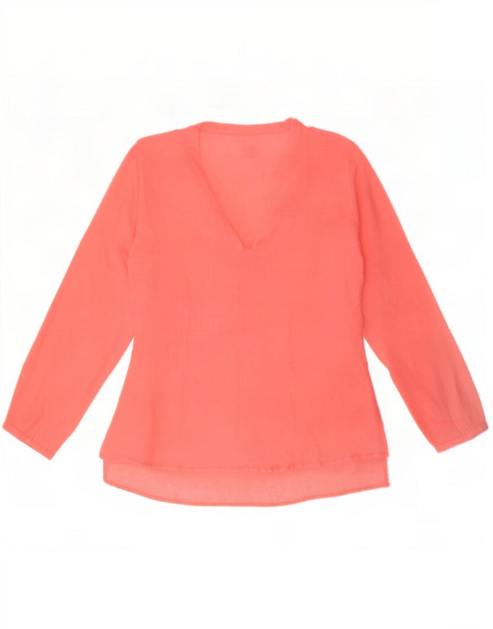 120% Lino Haut chemisier à manches longues et volants sur le devant pour femme IT 46 Grand lin rose