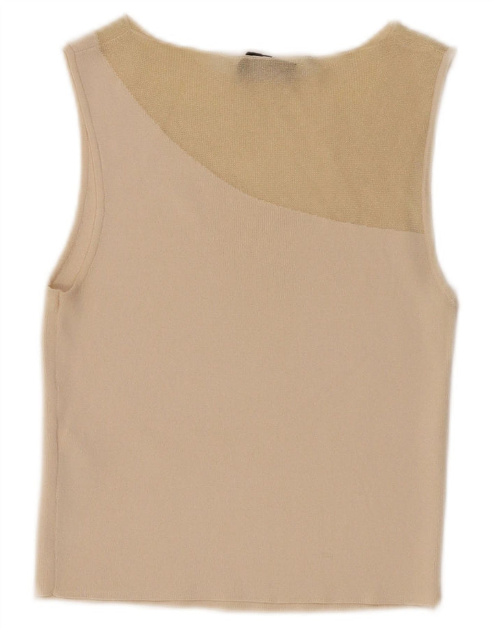 Zara Womens Crop Vest Top UK 8 Petit Nylon Beige