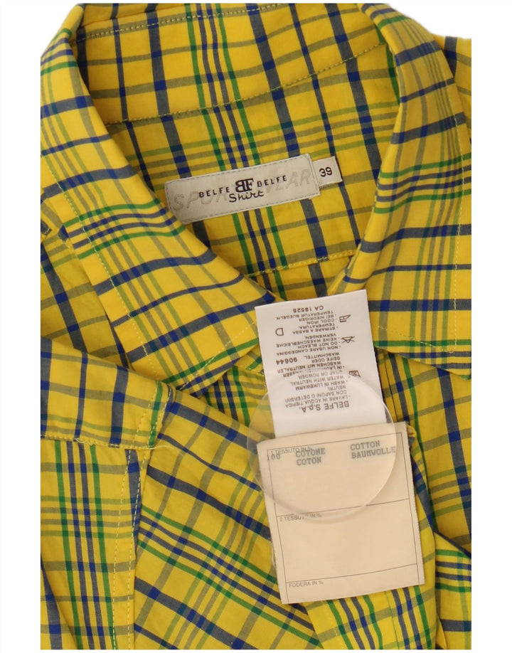 BELFE & BELFE Chemise à manches courtes pour homme Taille 39 Coton à carreaux jaune moyen