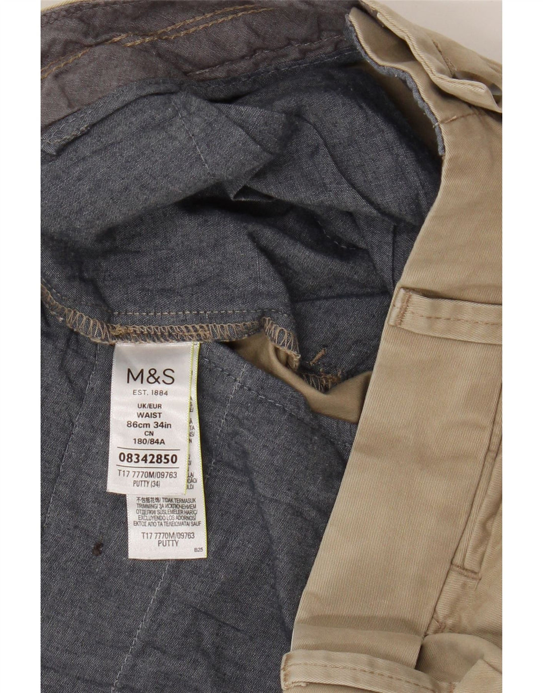 Marks & Spencer Short Chino Homme W34 Grand Coton Beige