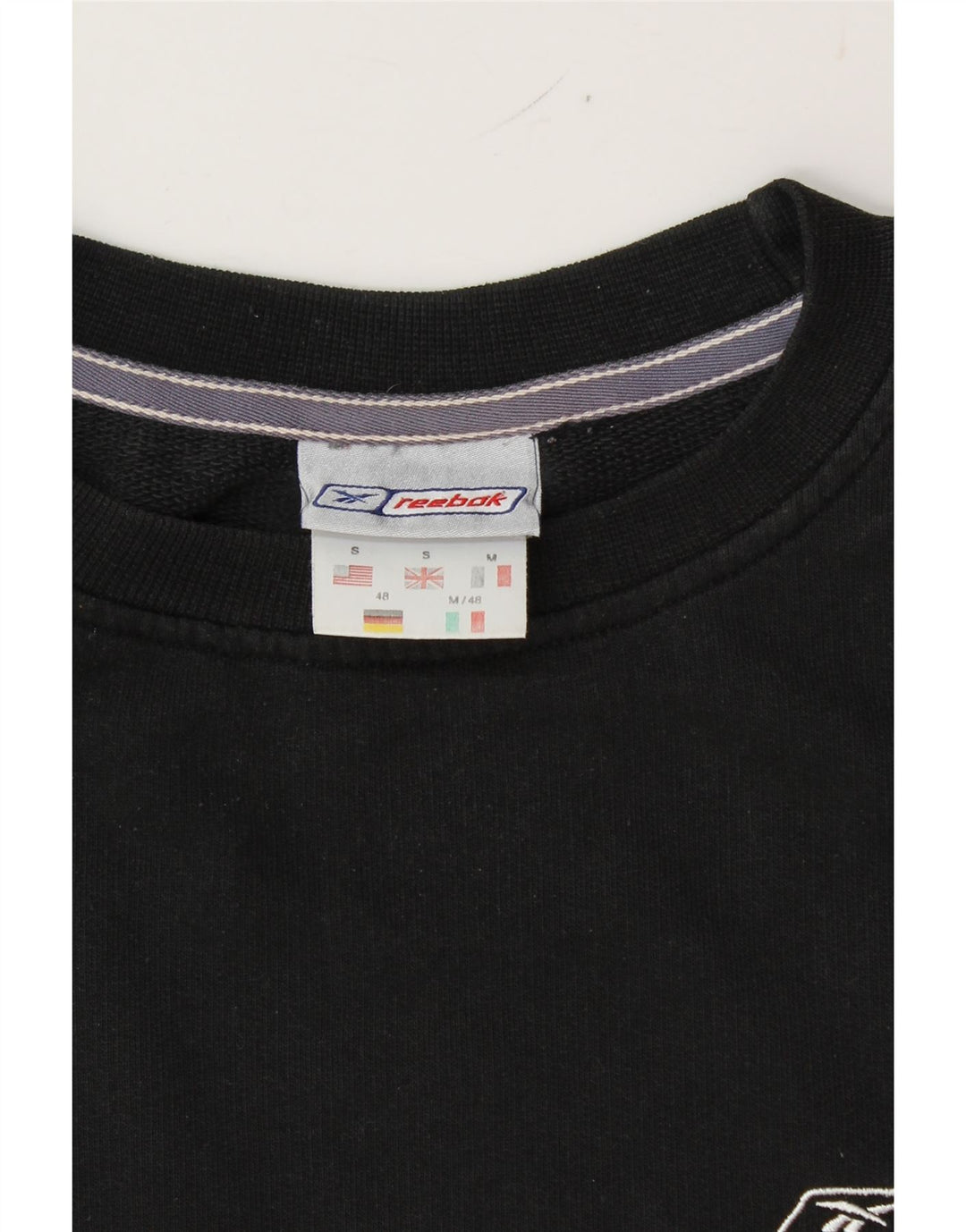 REEBOK Mens Oversized Sweatshirt Jumper Small Black Cotton Vintage Reebok and Second-Hand Reebok from Messina Hembry 