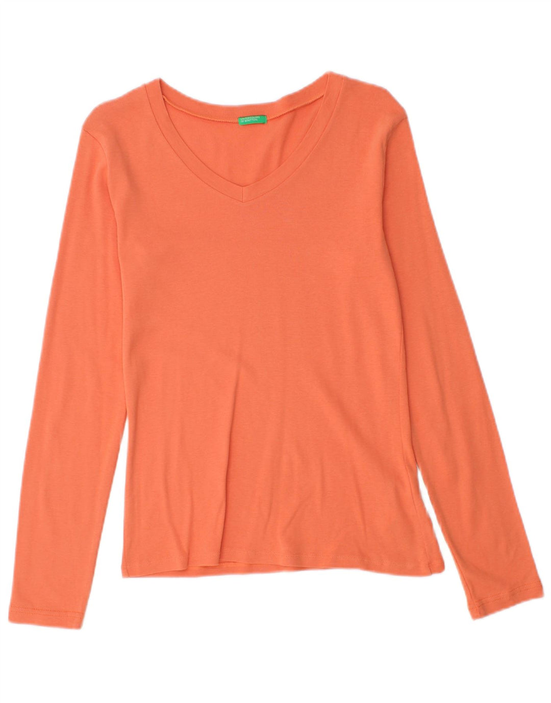 Benetton Haut à Manches Longues pour Femme UK 12 Coton Orange Moyen