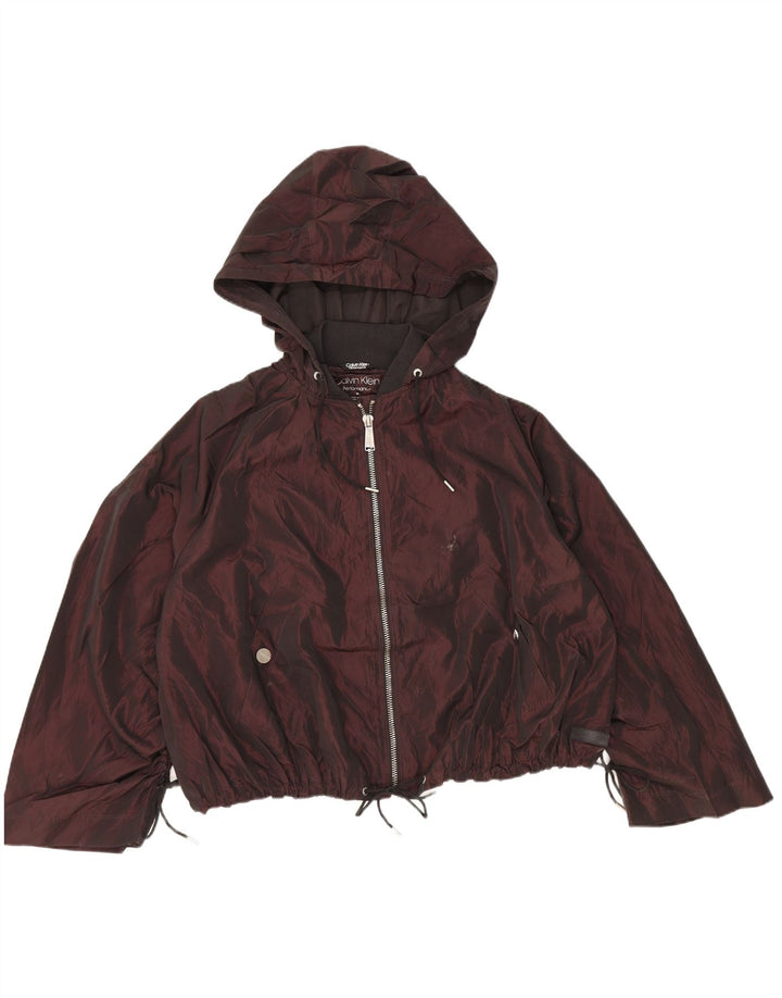 CALVIN KLEIN Veste bomber à capuche surdimensionnée pour femme UK 14 Bordeaux moyen