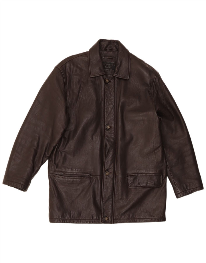 veste en cuir homme vintage IT 50 Grand cuir marron