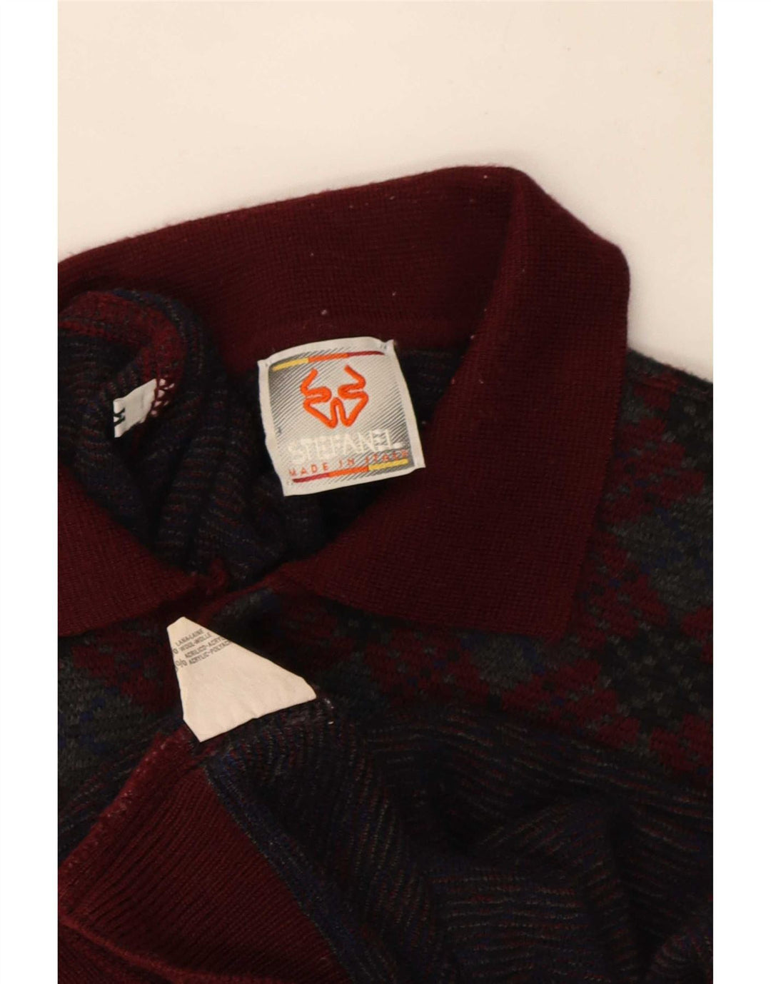 Stefanel Pull à col polo pour homme en laine à losanges/diamant bordeaux moyen
