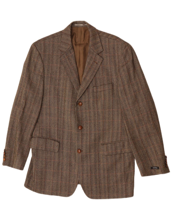 Barisal Mens 3 Button Blazer Jacket IT 50 Large Brown Check Virgin Wool