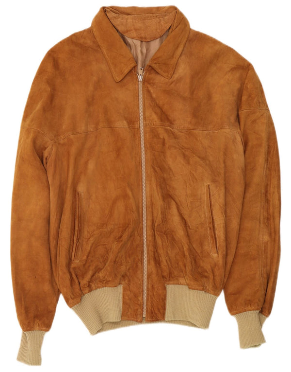 vintage Mens Suede Bomber Jacket UK 40 Grand Cuir Brun