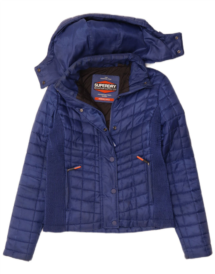 SUPERDRY Veste matelassée à capuche pour femme UK 12 Bleu marine moyen Polyester