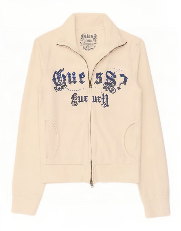 Guess Veste de survêtement graphique pour femme UK 10 Petit coton blanc
