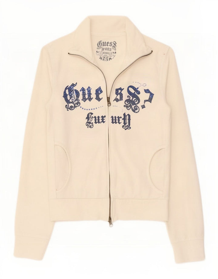 Guess Veste de survêtement graphique pour femme UK 10 Petit coton blanc