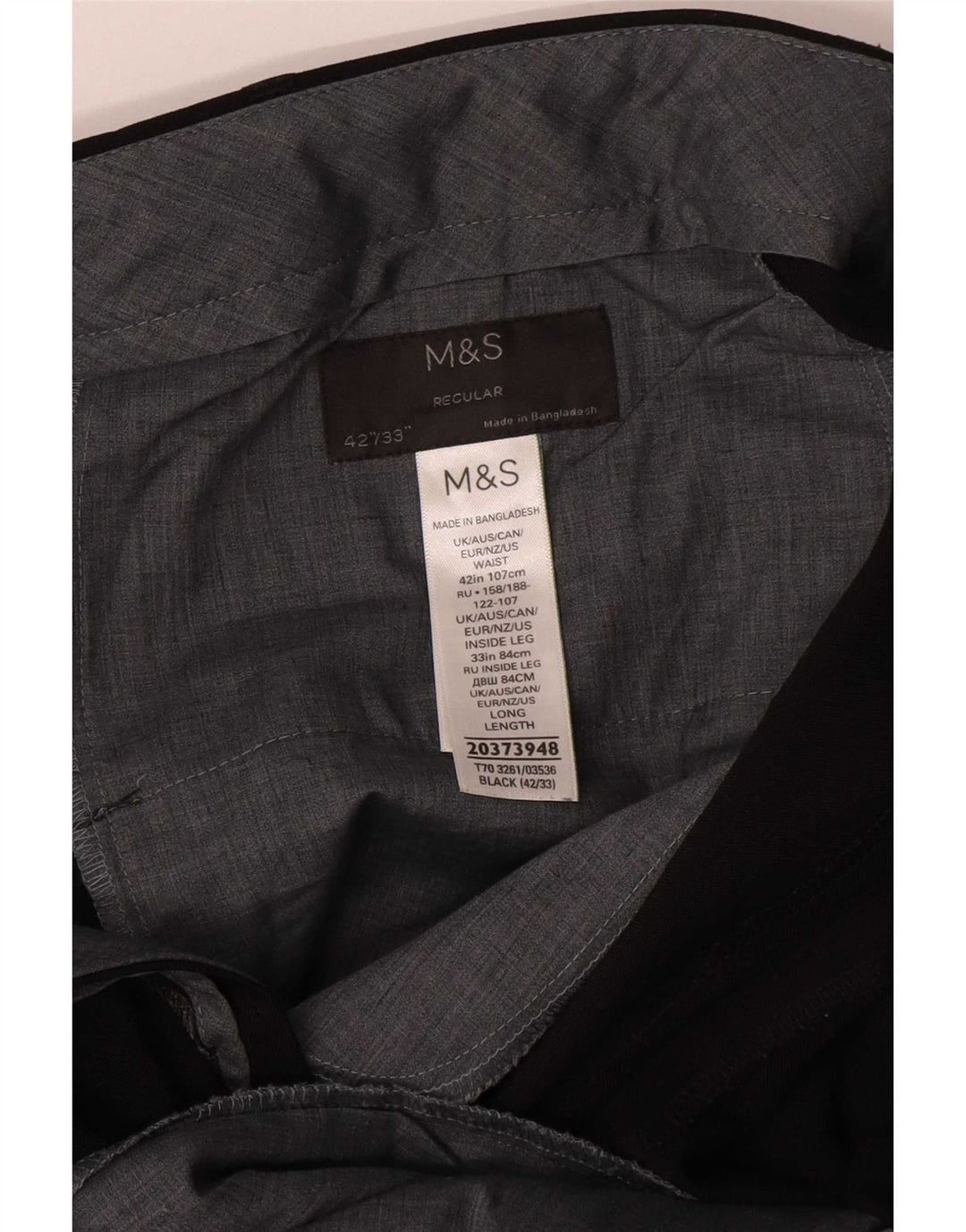 Marks & Spencer Pantalon de costume droit pour homme W42 L33 Noir Polyester