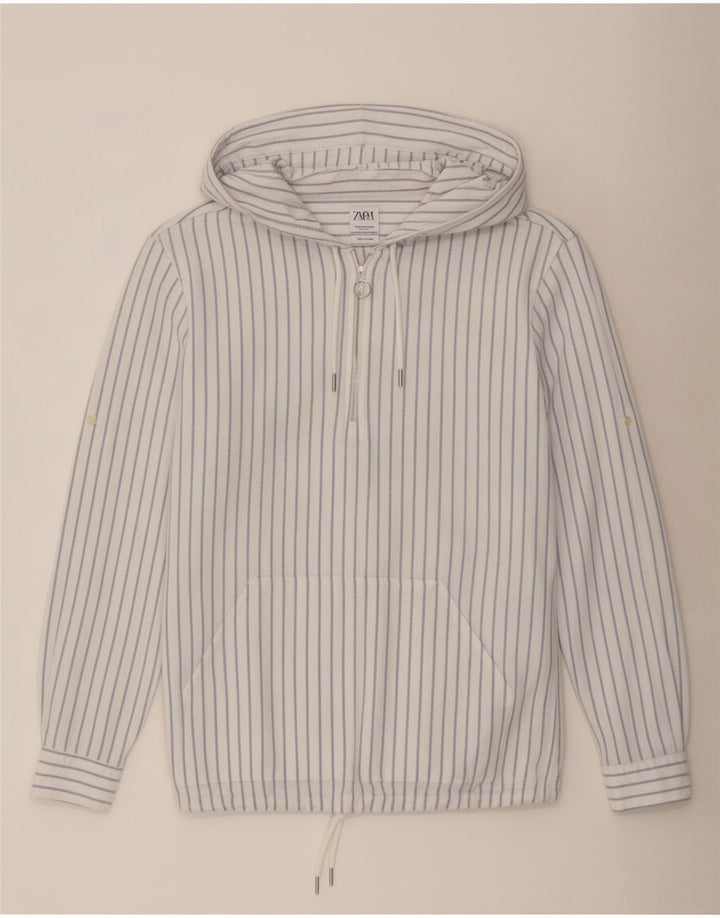 Zara Chemise à capuche coupe décontractée pour homme en coton à fines rayures bleu moyen