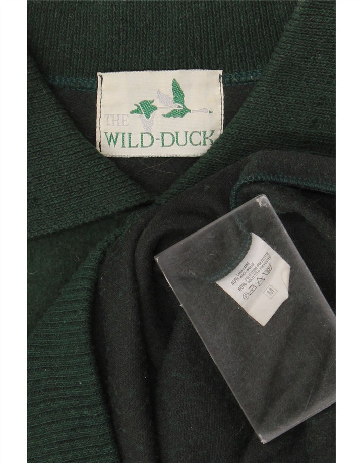 vintage Mens Polo Neck Jumper Pull Laine Vert Moyen