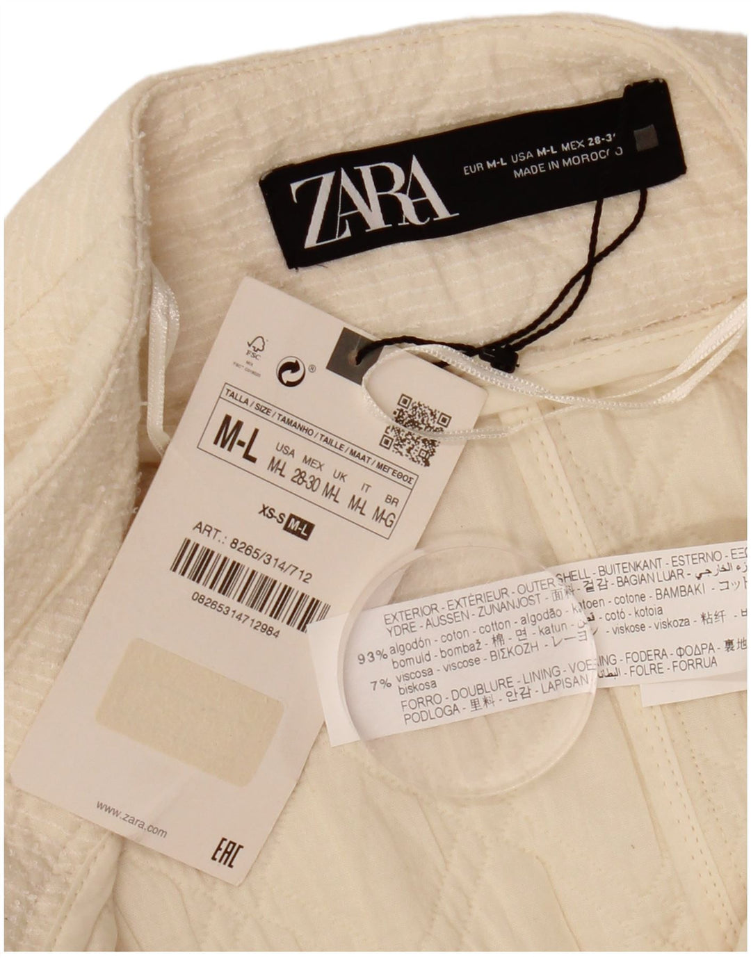 ZARA Veste blazer ouverte surdimensionnée à manches 3/4 pour femme UK 14 Medium Off White