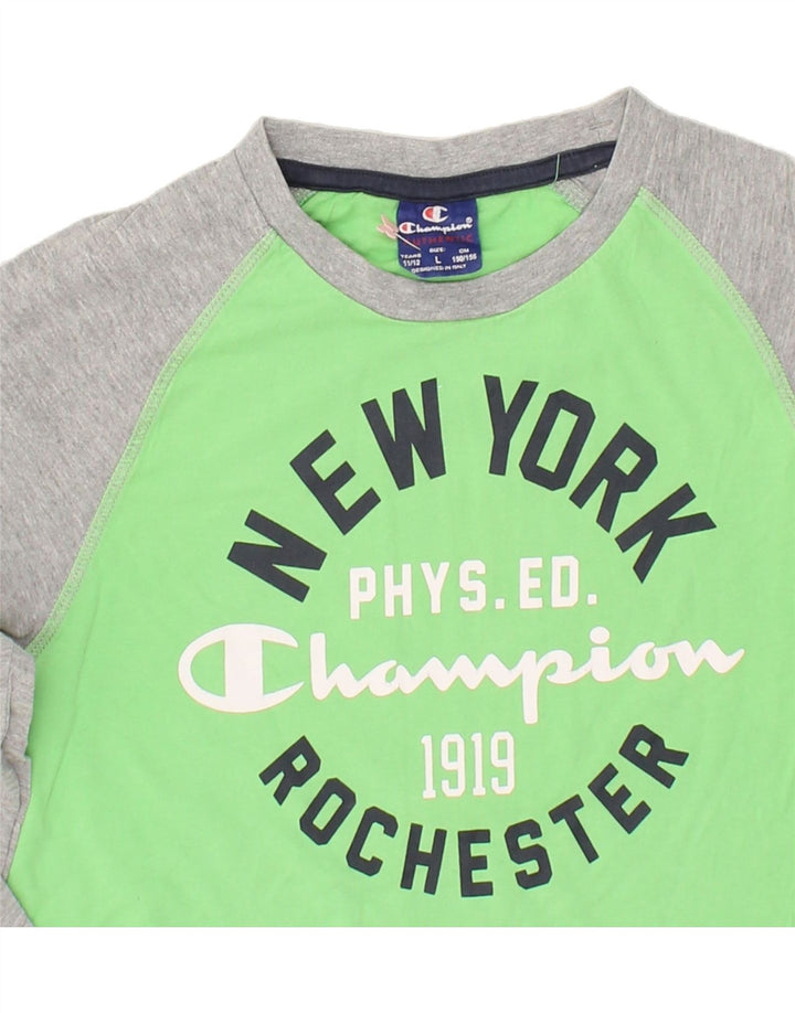 CHAMPION Boys Authentic Graphic Top Long Sleeve 11-12 Years Large Green Vintage Champion and Second-Hand Champion from Messina Hembry 