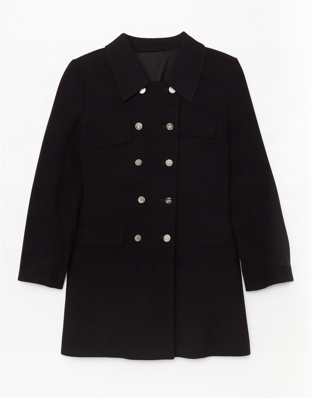 vintage Femme Double Breasted Coat EU 40 Moyen Bleu Marine Polyester