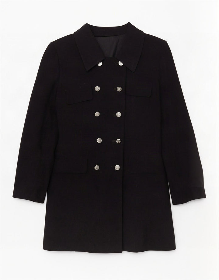 vintage Femme Double Breasted Coat EU 40 Moyen Bleu Marine Polyester