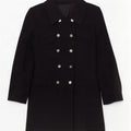 vintage Femme Double Breasted Coat EU 40 Moyen Bleu Marine Polyester