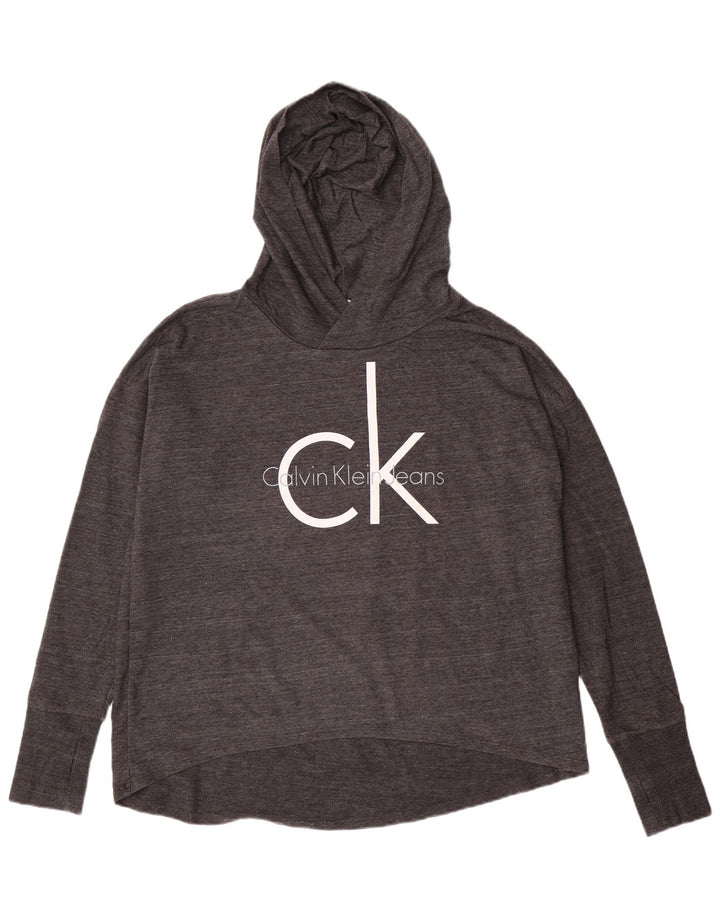 CALVIN KLEIN JEANS Pull à capuche graphique pour femme UK 14 Gris moyen
