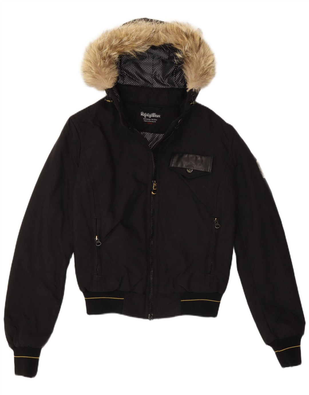 Refrigiwear Veste bomber à capuche pour femme UK 10 Petit nylon noir