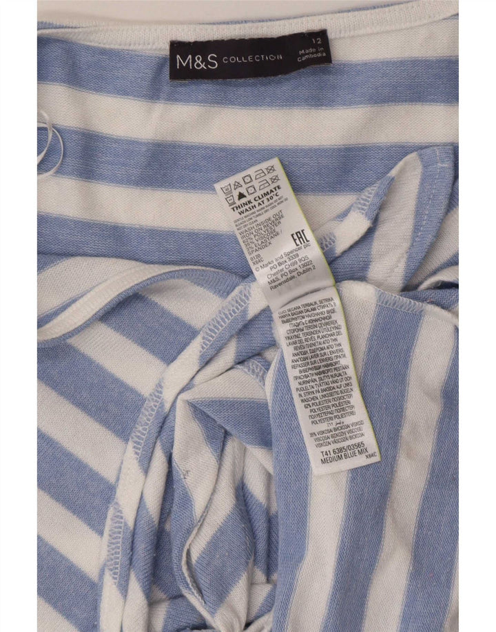 Marks & Spencer Haut chemisier à nouer sur le devant pour femme UK 12 Bleu moyen rayé