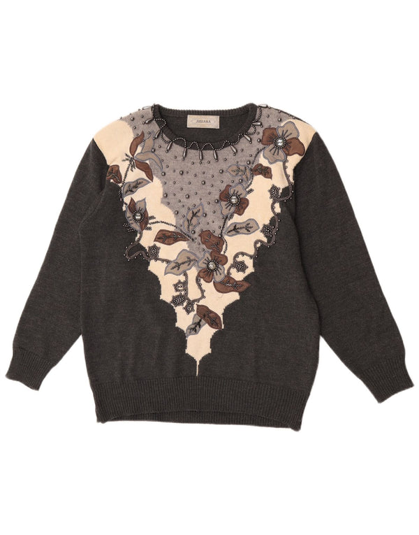 Jubiana Pull col rond pour femme UK 14 Gris moyen floral