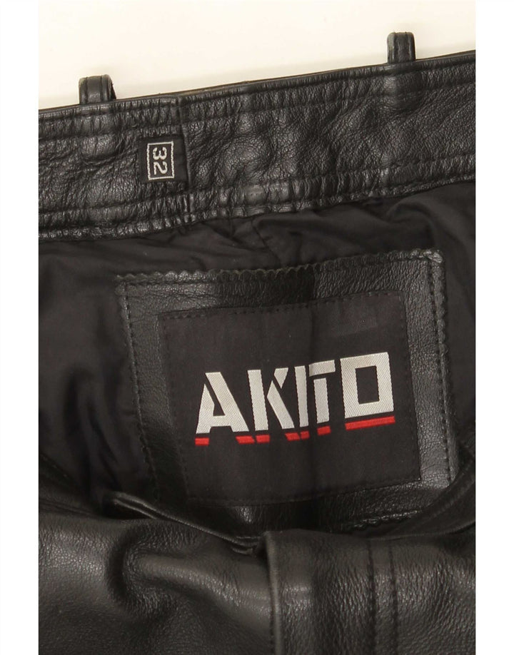 Akito Pantalon en cuir slim pour homme W32 L34 Cuir noir