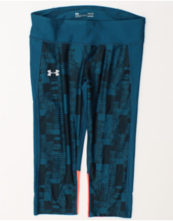 Under Armour Legging Capri Heat Gear pour femme UK 14 Large Bleu Colorblock